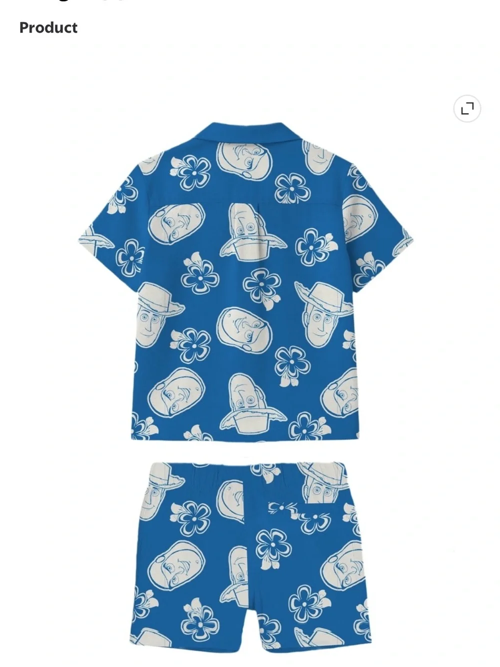 Disney Blue Short Set with White Character & Floral Print